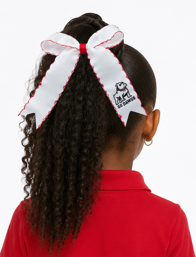 White/red Moonstitch Long Tail Bow