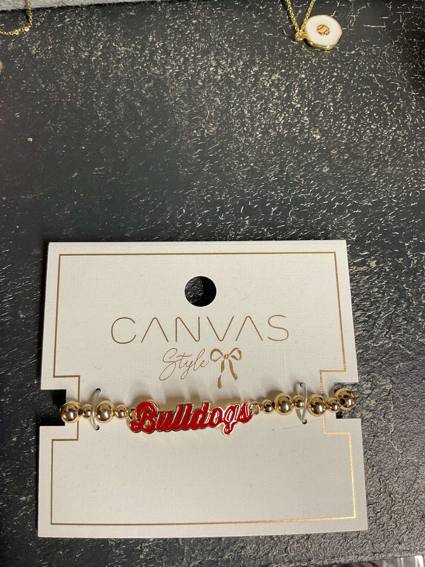 Gold Beaded Bracelet with Bulldogs