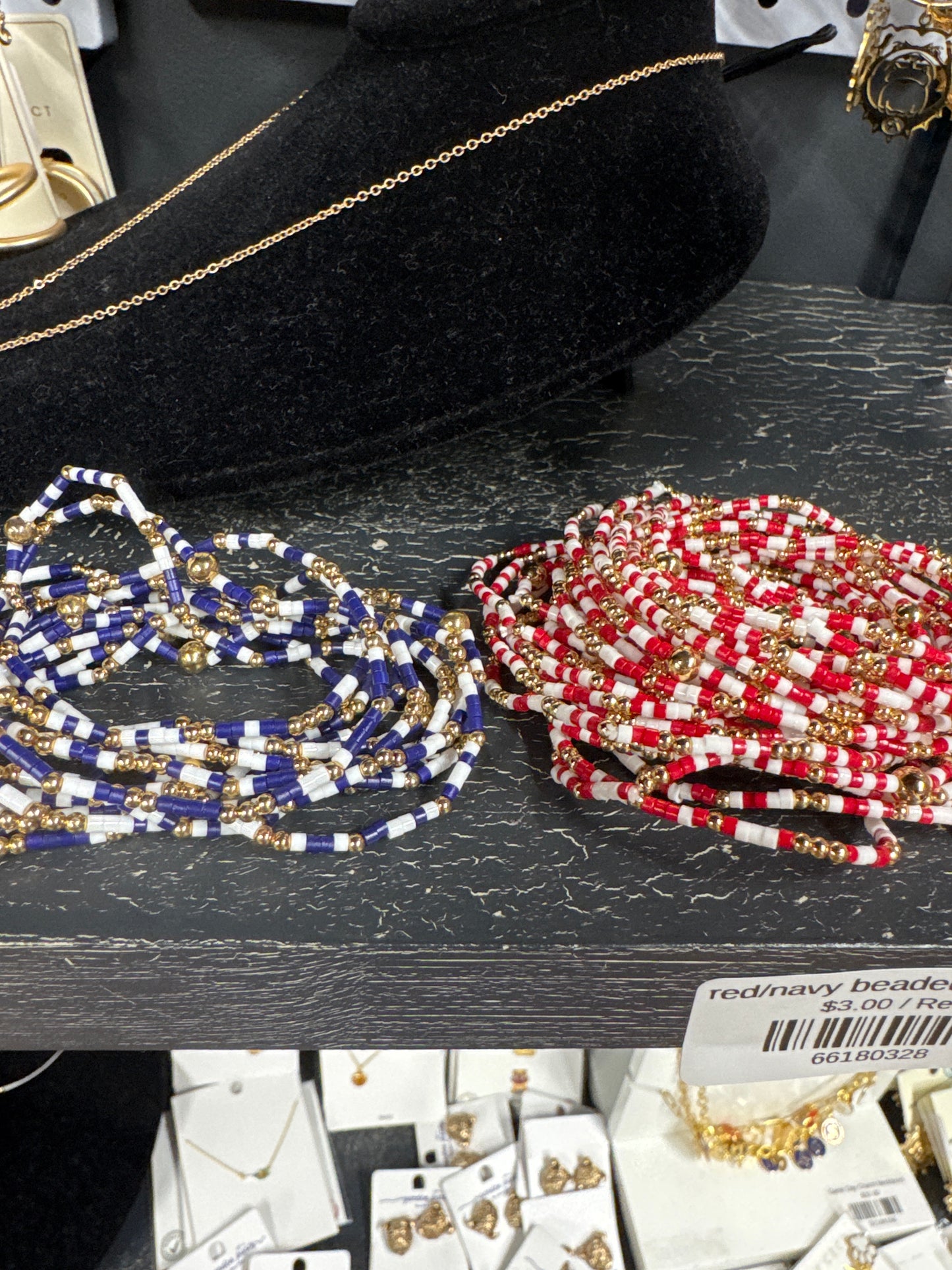 red/navy beaded bracelet