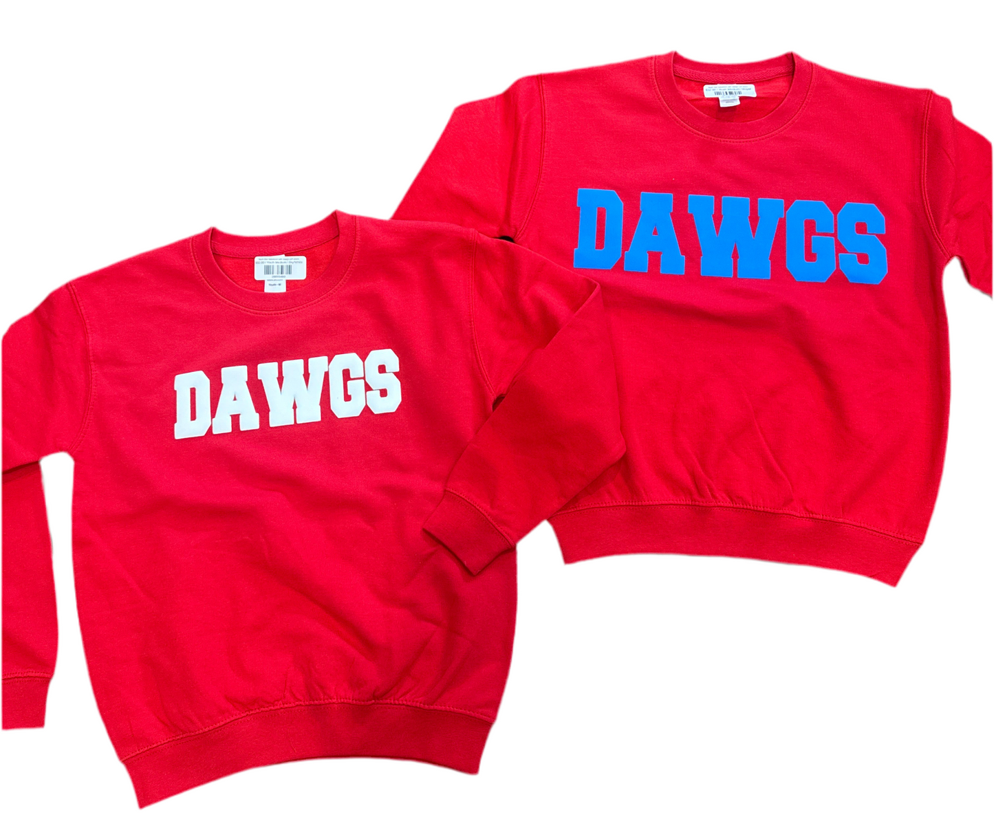 Youth Red Sweatshirt with Dawgs puff letters