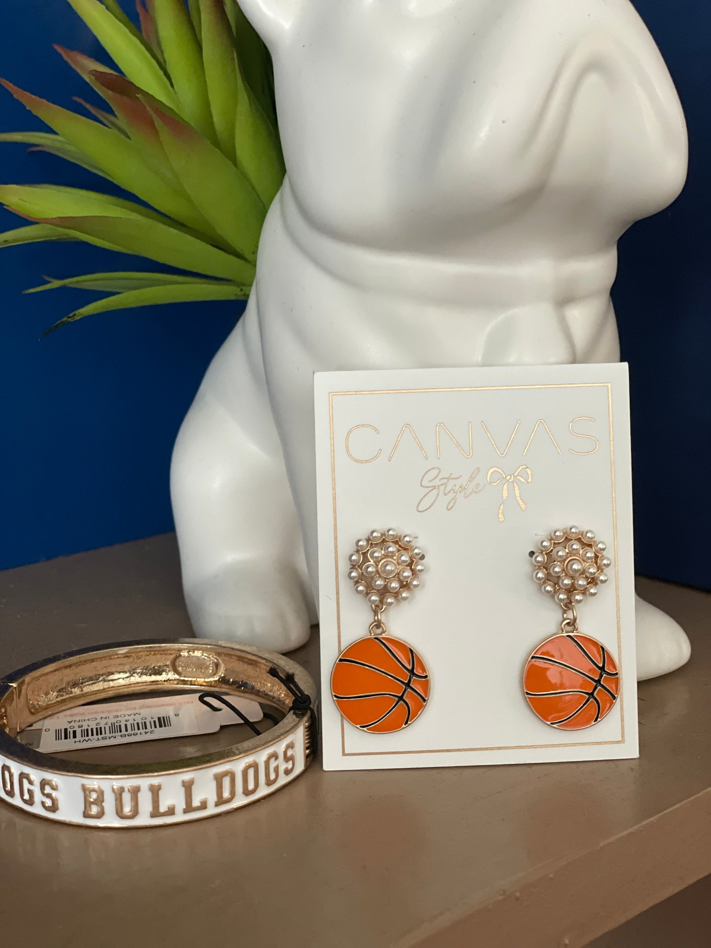 Basketball Pearl Cluster Drop Earrings