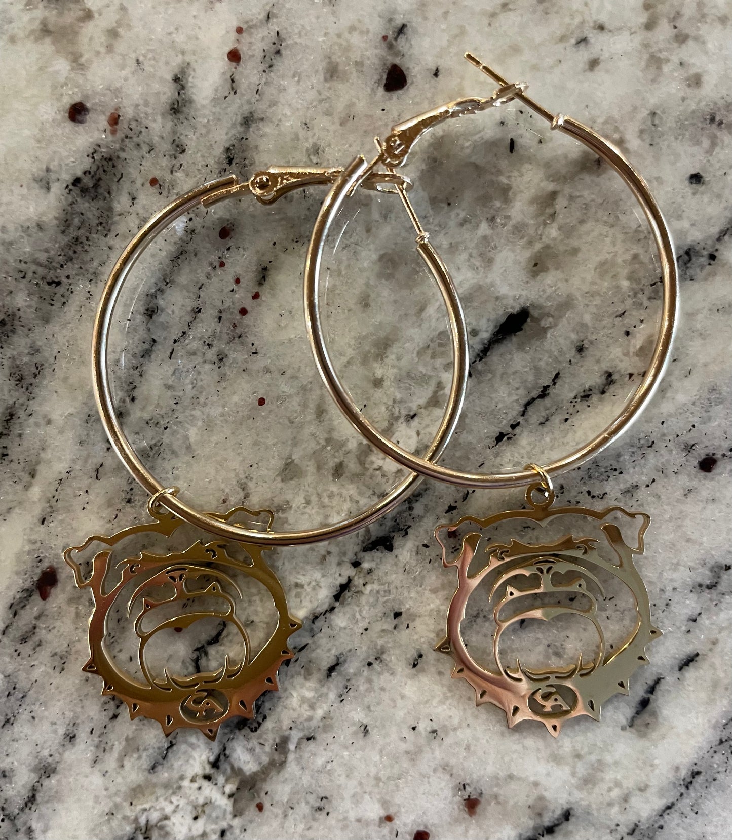 Stainless Steel CA Bulldog Logo Hoop Earrings