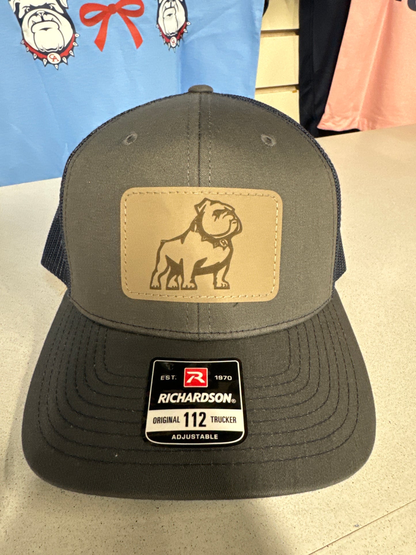 Trucker Hat with Leather Standing Bulldog Patch