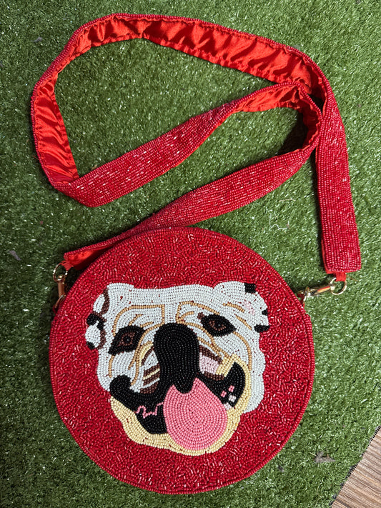 Bulldog Beaded Round Crossbody