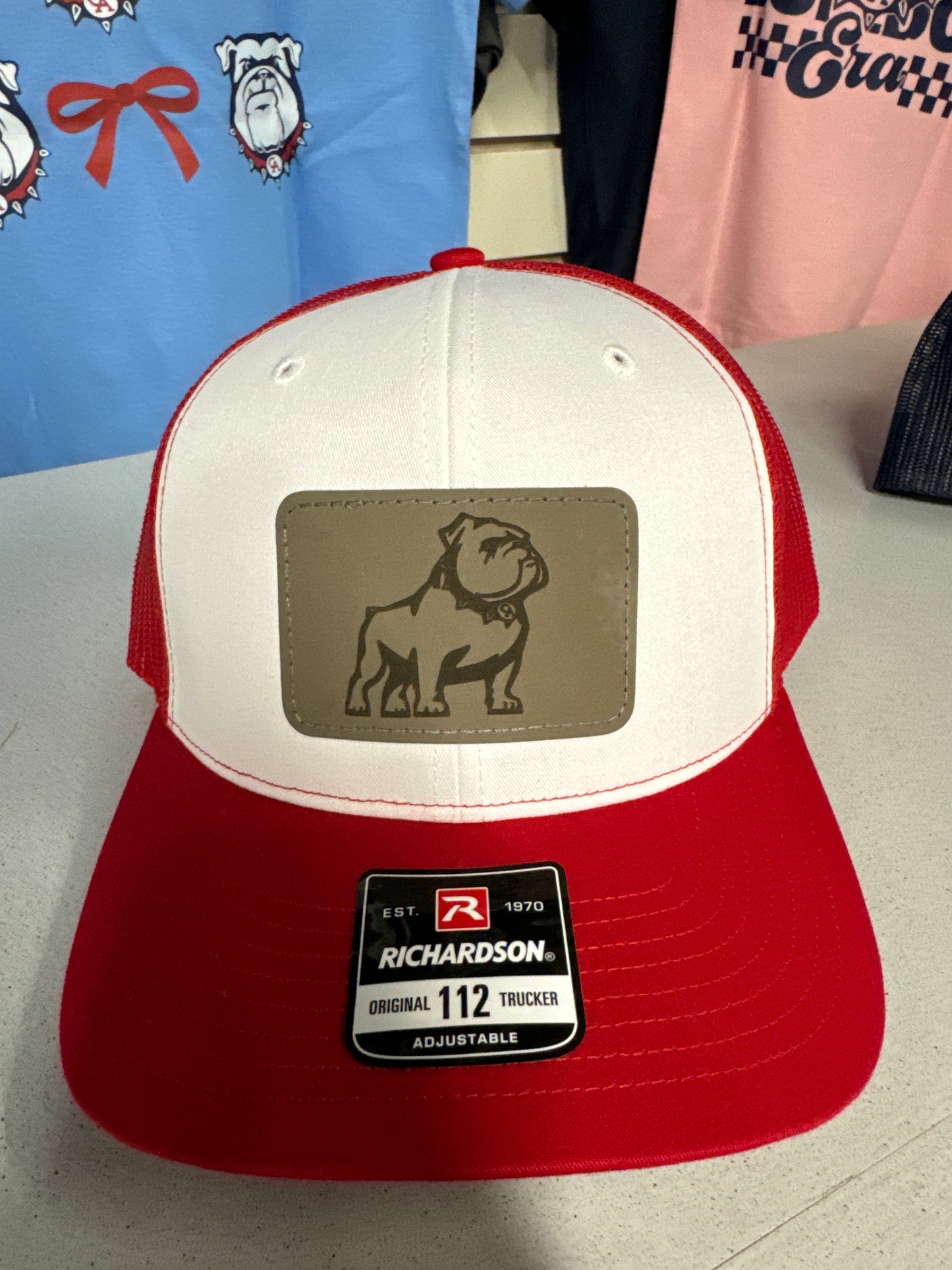 Trucker Hat with Leather Standing Bulldog Patch