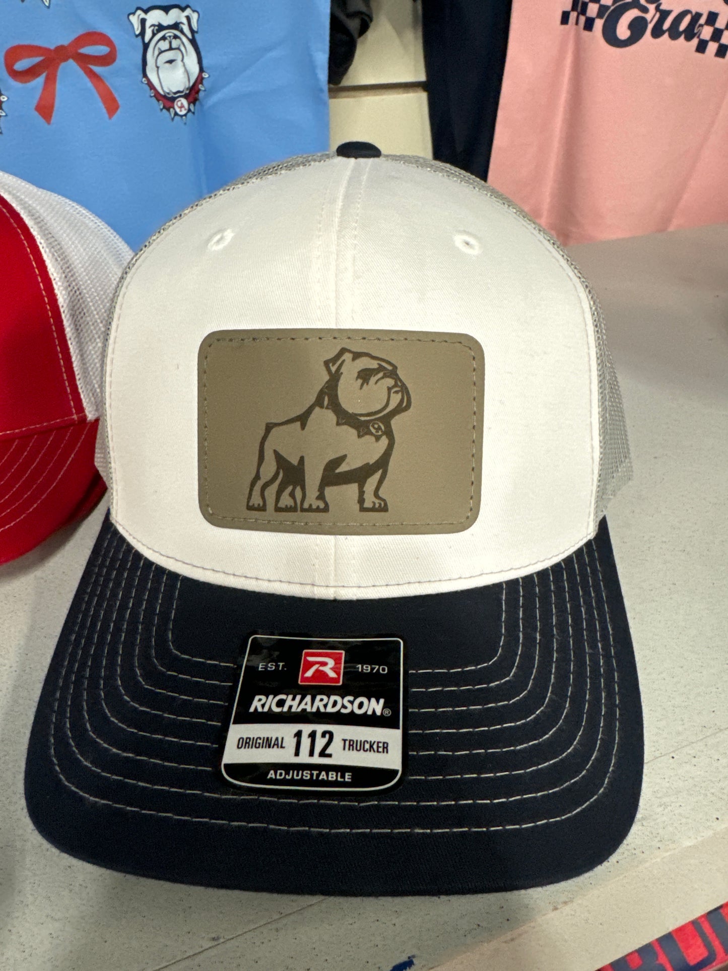 Trucker Hat with Leather Standing Bulldog Patch