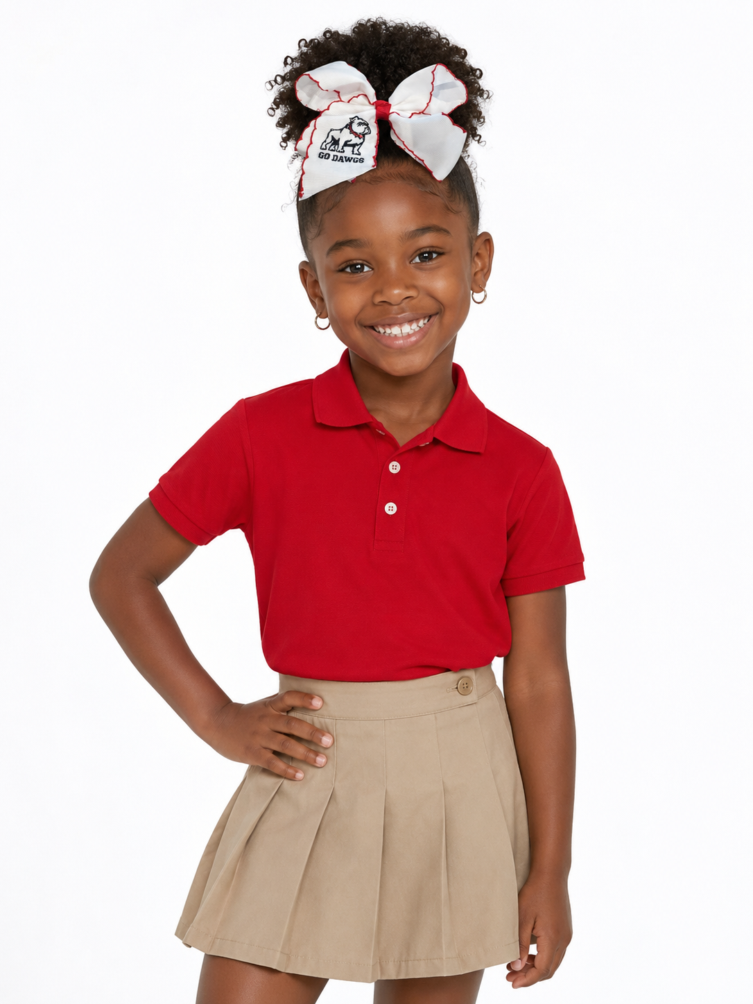 White/Red Moon stitch Bow w/ Bulldog
