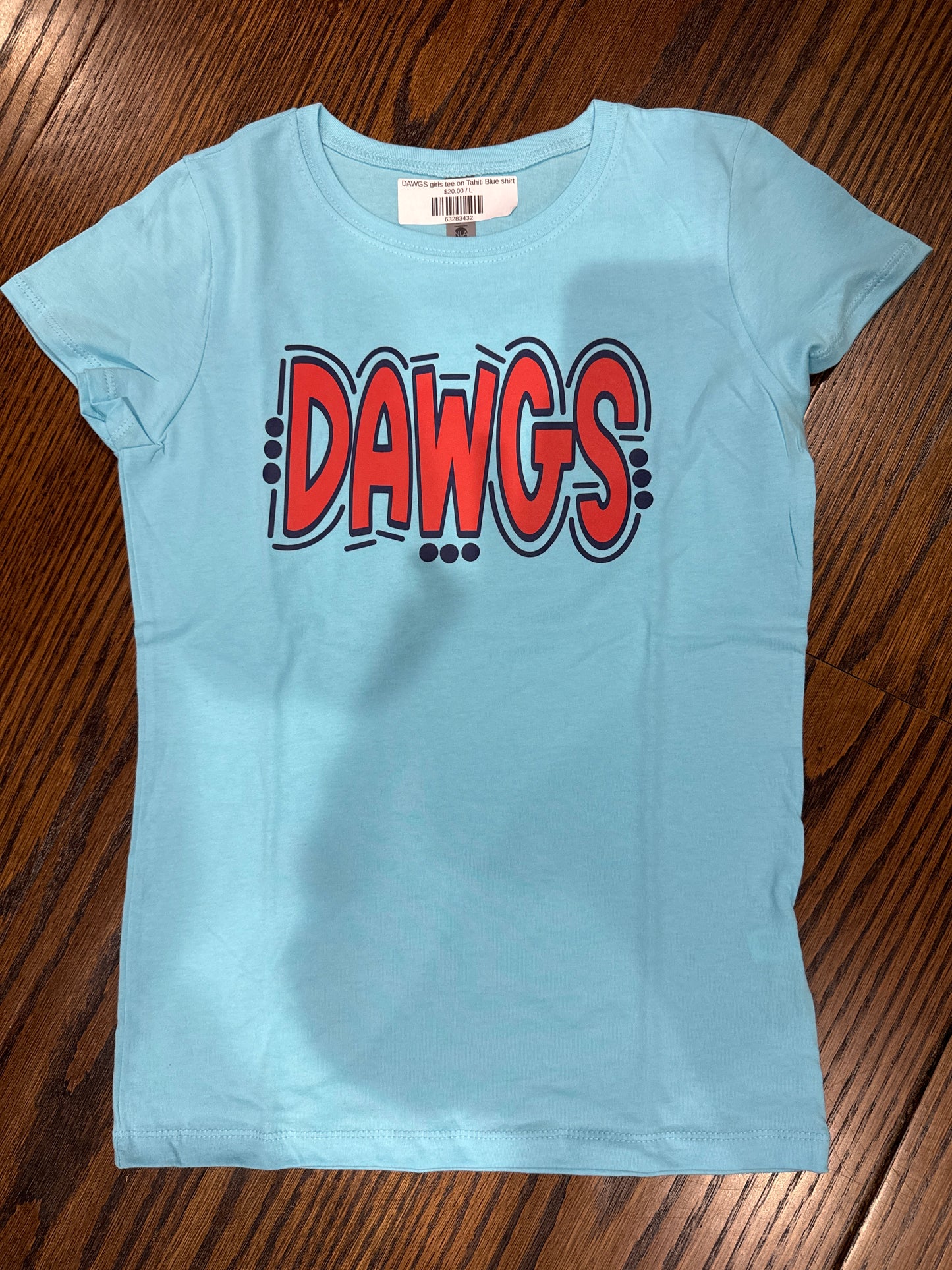 DAWGS girls tee on Tahiti Blue shirt