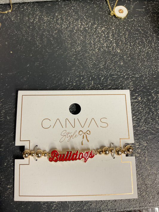 Gold Beaded Bracelet with Bulldogs