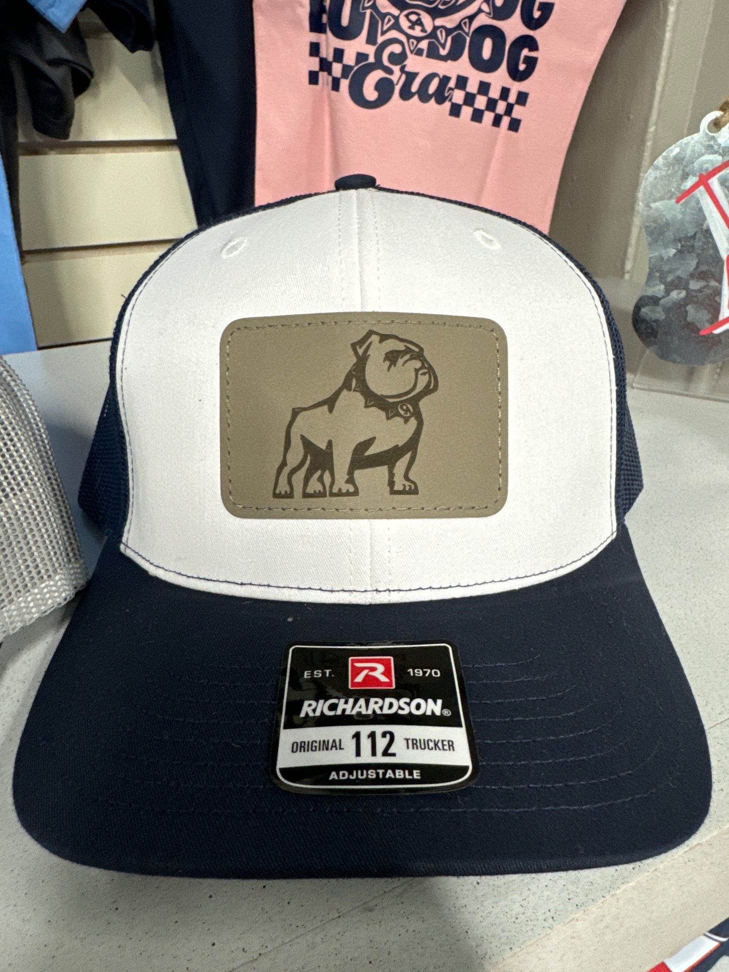 Trucker Hat with Leather Standing Bulldog Patch