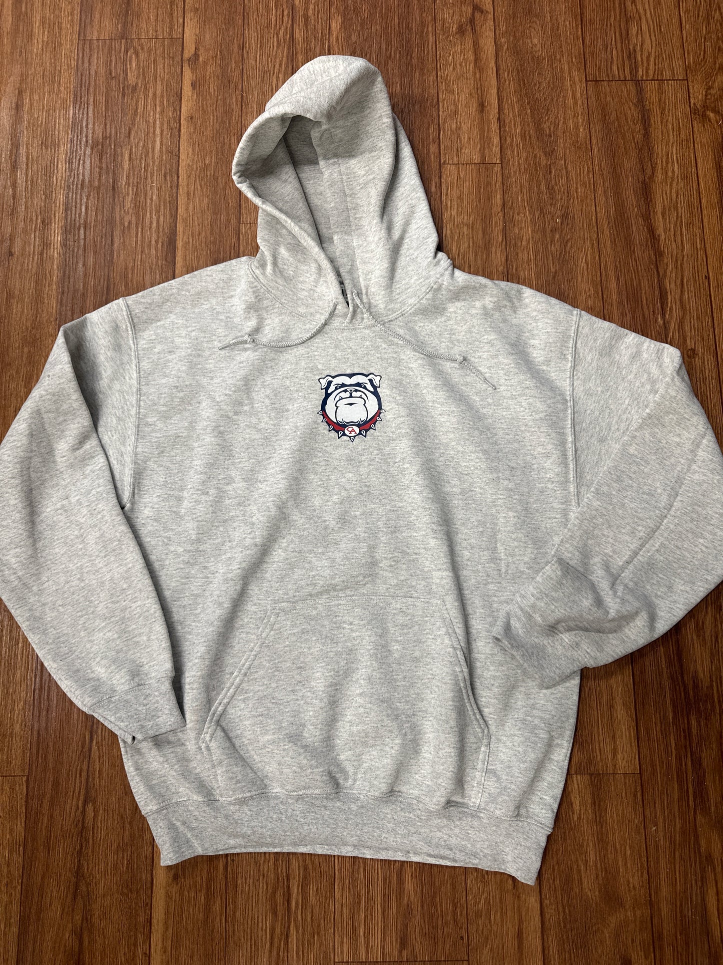 Ash Adult Hooded Sweatshirt with Helmet on Back