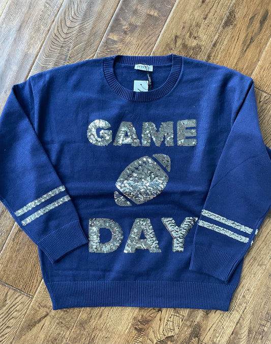 Navy Game Day Football Sequin Sweater