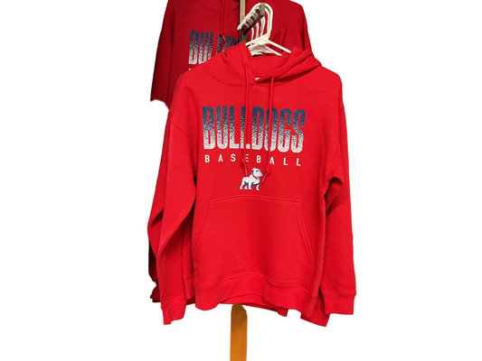 Bulldog Baseball Adult Red Hoodie