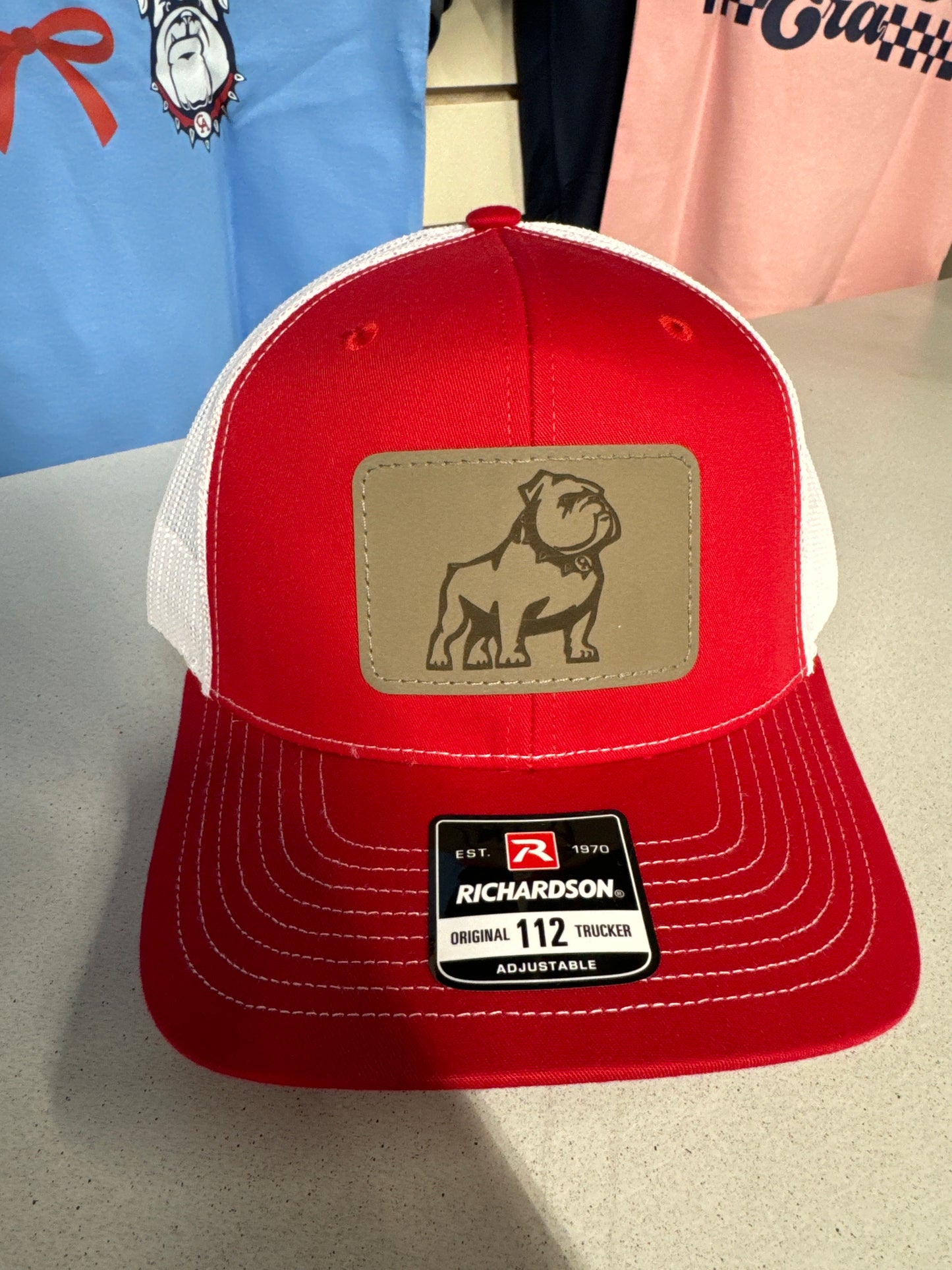 Trucker Hat with Leather Standing Bulldog Patch