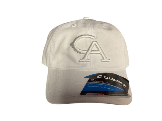 White fitted hat with white CA design