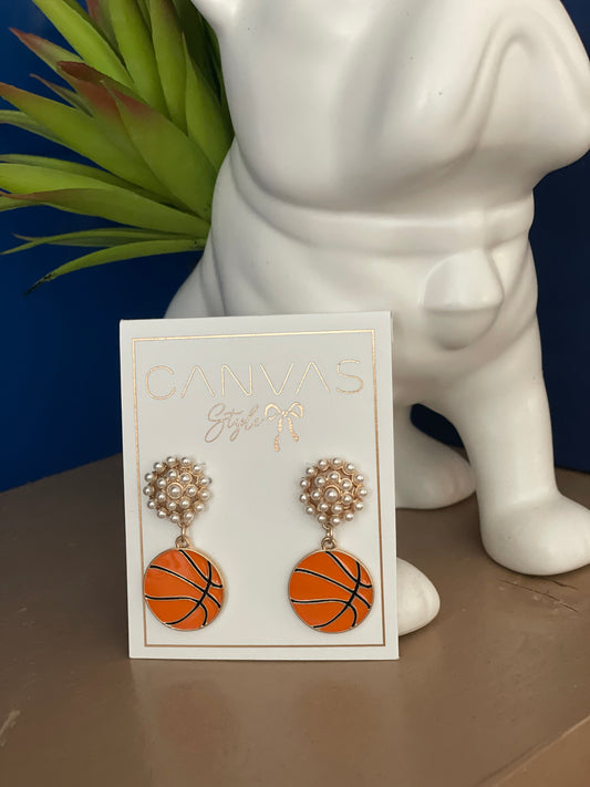 Basketball Pearl Cluster Drop Earrings