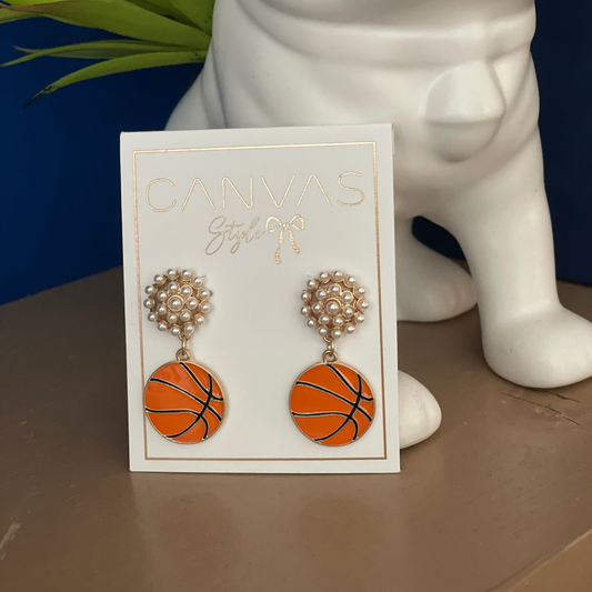 Basketball Pearl Cluster Drop Earrings
