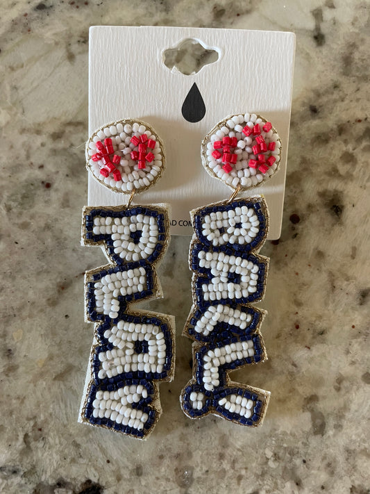 Beaded Play Ball Baseball Earrings