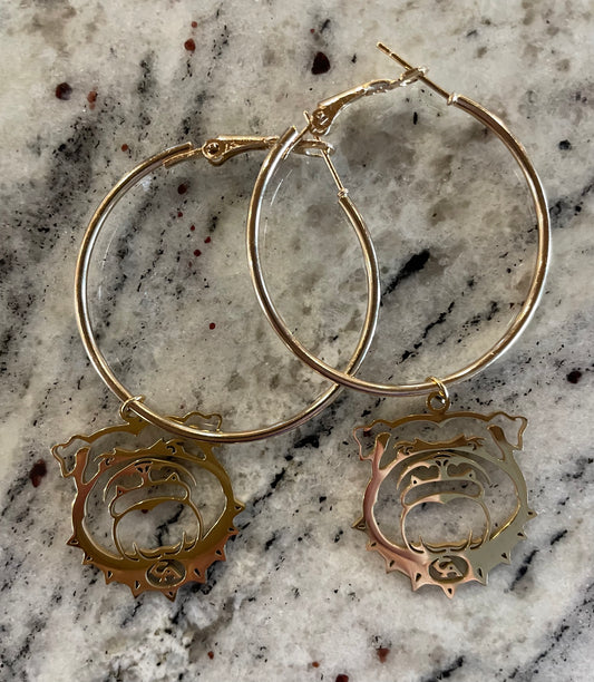 Stainless Steel CA Bulldog Logo Hoop Earrings