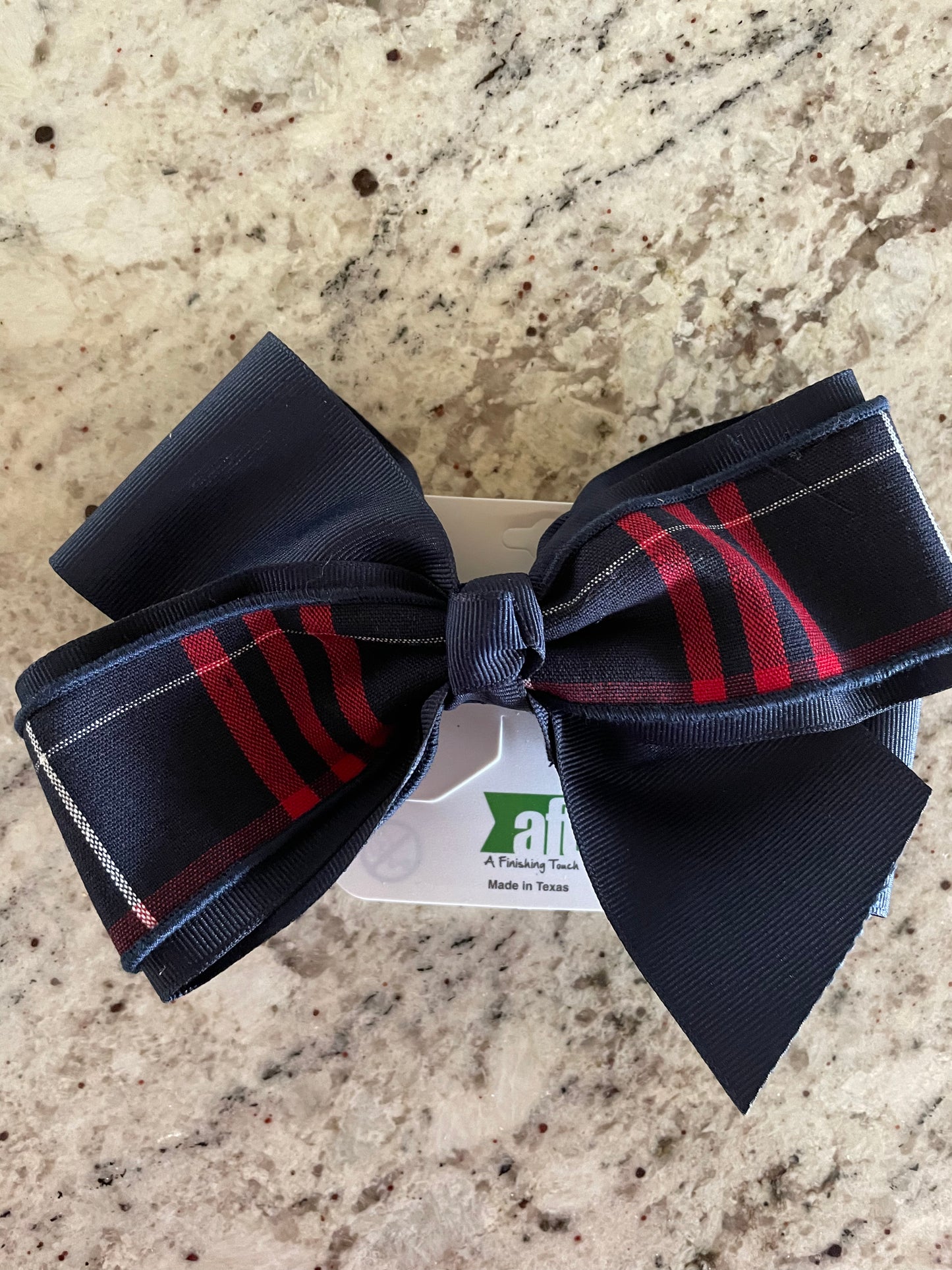 Uniform Large 4 Loop Bow with Plaid and Navy